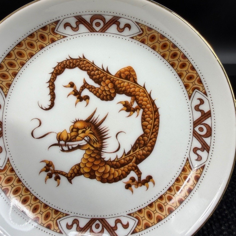 Bareuther Waldsassen Bavaria Germany Dragon Espresso Cup Saucer Set Orange Gold - Picture 10 of 16